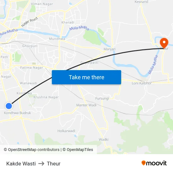 Kakde Wasti to Theur map