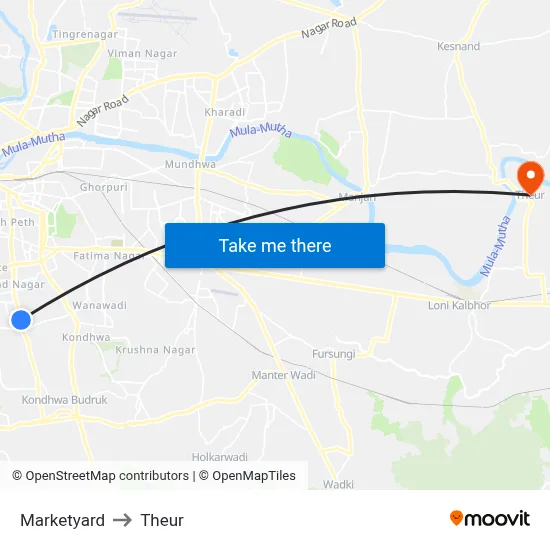 Marketyard to Theur map