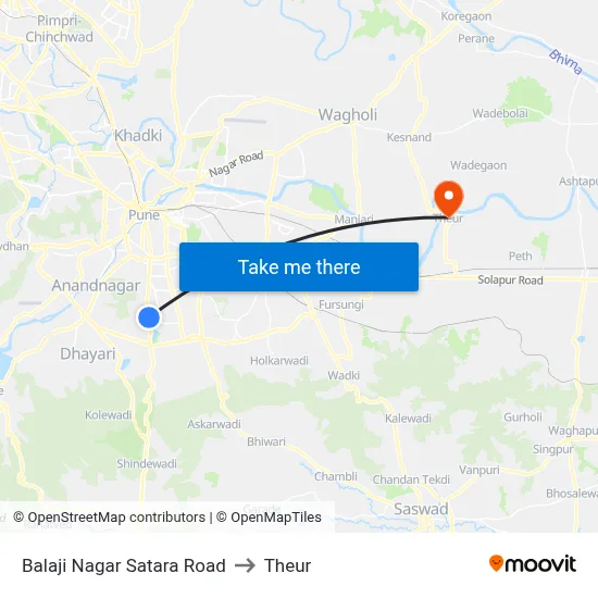 Balaji Nagar Satara Road to Theur map