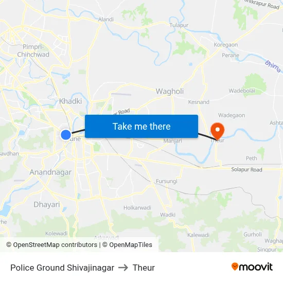 Police Ground Shivajinagar to Theur map