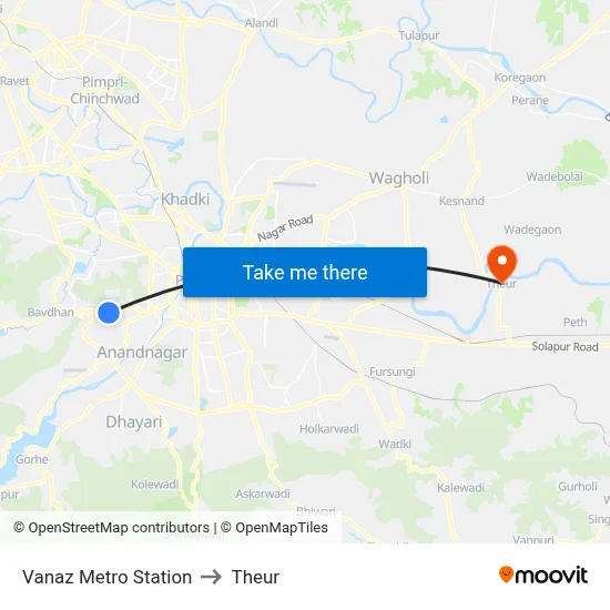 Vanaz Metro Station to Theur map