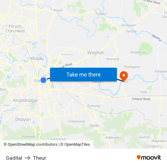 Gadital to Theur map
