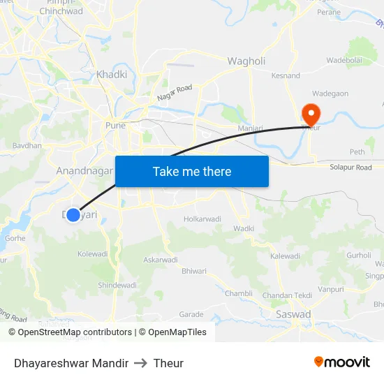 Dhayareshwar Mandir to Theur map