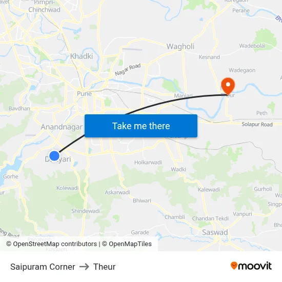 Saipuram Corner to Theur map