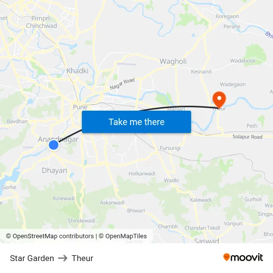 Star Garden to Theur map