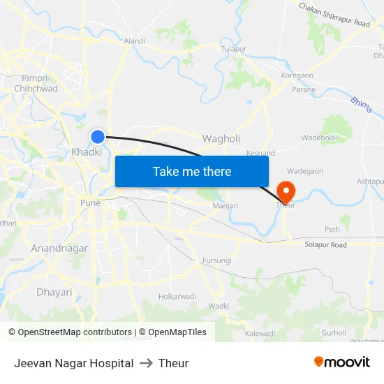Jeevan Nagar Hospital to Theur map