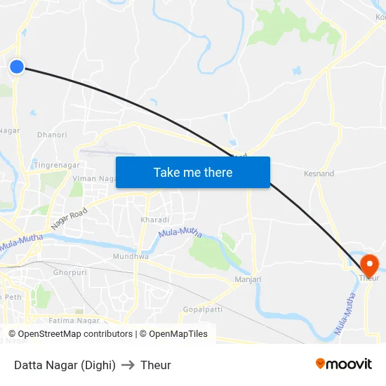 Datta Nagar (Dighi) to Theur map