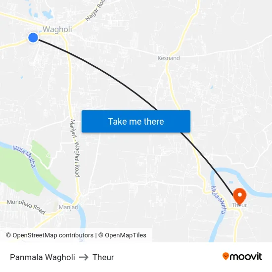 Panmala Wagholi to Theur map
