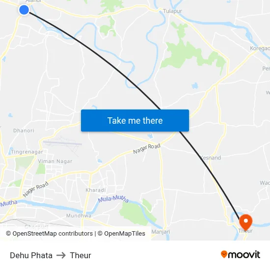 Dehu Phata to Theur map
