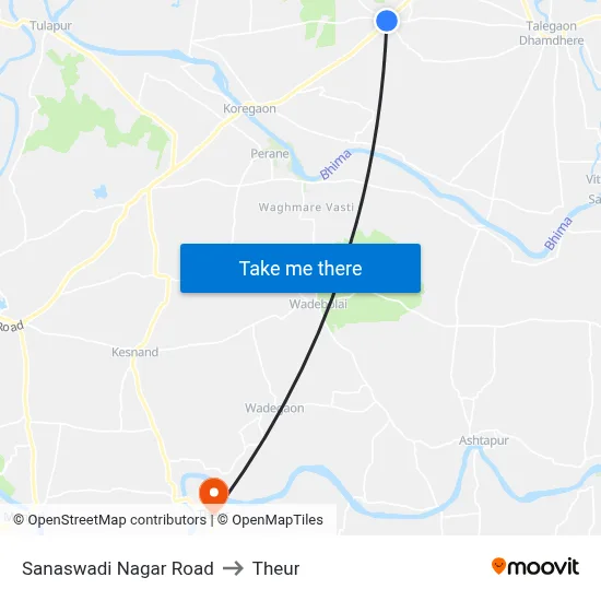 Sanaswadi Nagar Road to Theur map