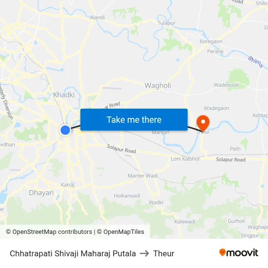 Chhatrapati Shivaji Maharaj Putala to Theur map
