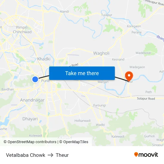 Vetalbaba Chowk to Theur map