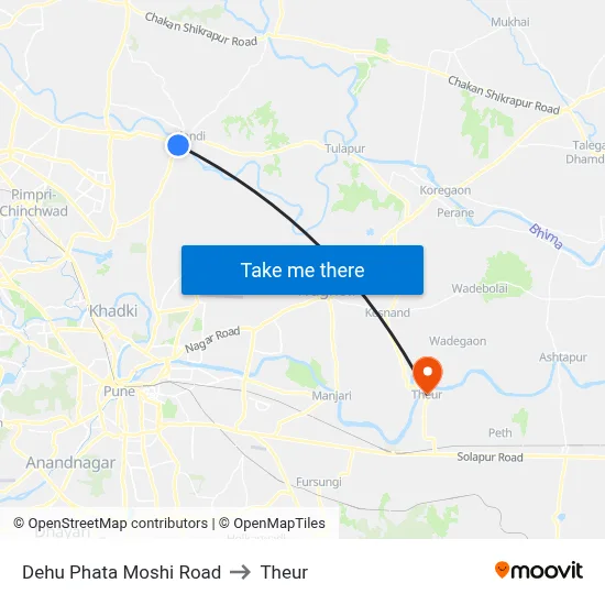Dehu Phata Moshi Road to Theur map
