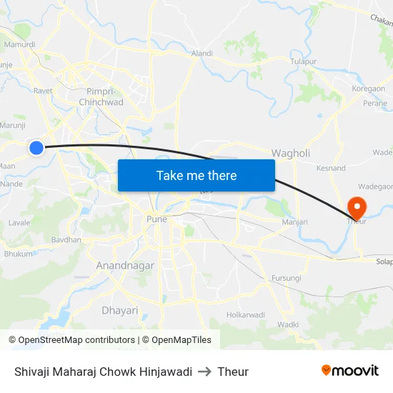 Shivaji Maharaj Chowk Hinjawadi to Theur map