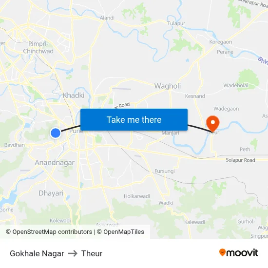 Gokhale Nagar to Theur map