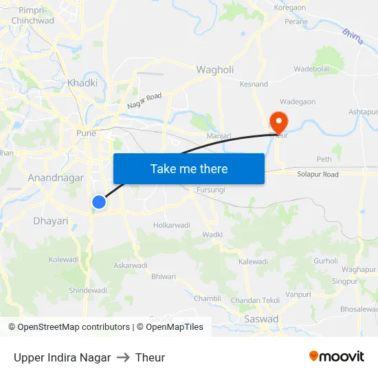 Upper Indira Nagar to Theur map