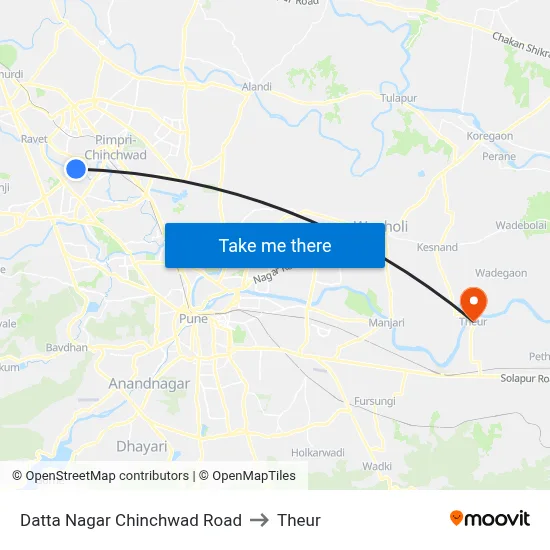 Datta Nagar Chinchwad Road to Theur map