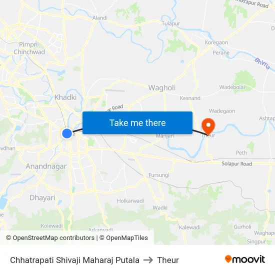 Chhatrapati Shivaji Maharaj Putala to Theur map