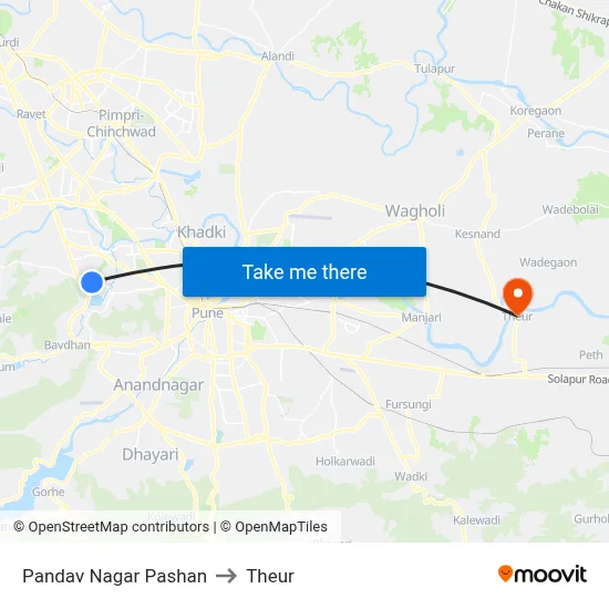 Pandav Nagar Pashan to Theur map