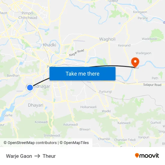 Warje Gaon to Theur map