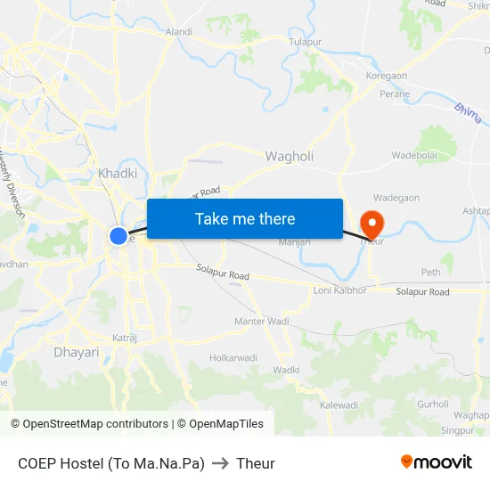 COEP Hostel (To Ma.Na.Pa) to Theur map