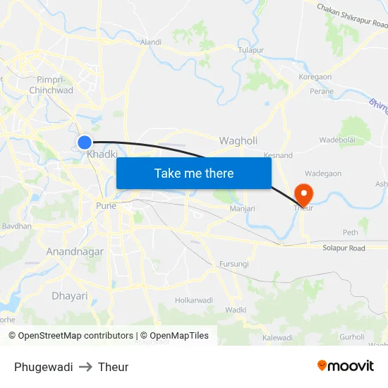 Phugewadi to Theur map