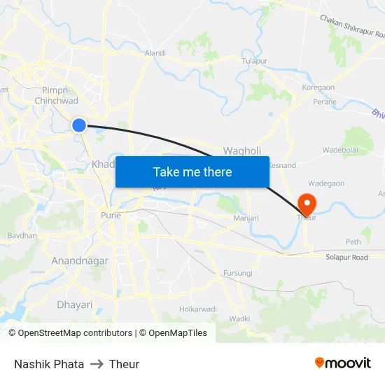 Nashik Phata to Theur map