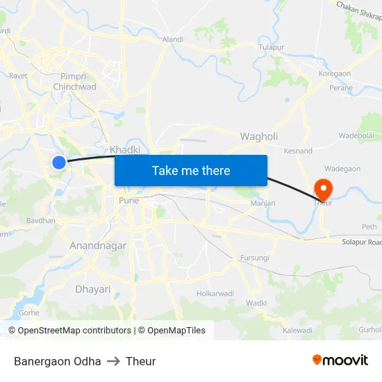 Banergaon Odha to Theur map