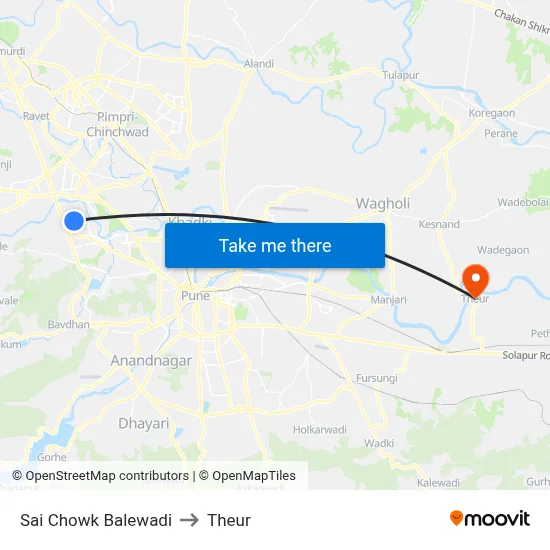 Sai Chowk Balewadi to Theur map