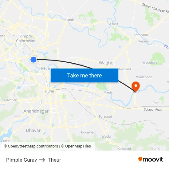Pimple Gurav to Theur map