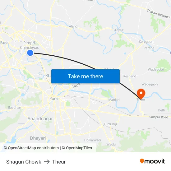 Shagun Chowk to Theur map