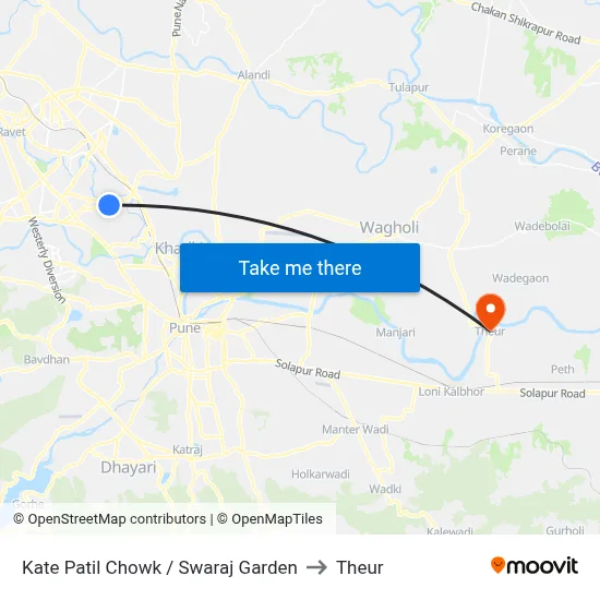 Kate Patil Chowk / Swaraj Garden to Theur map