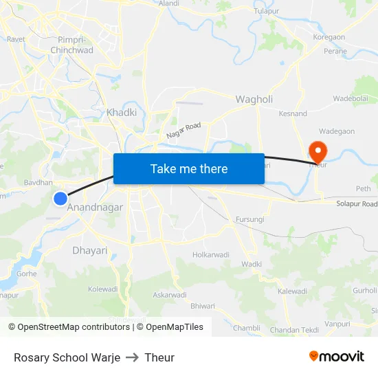 Rosary School Warje to Theur map