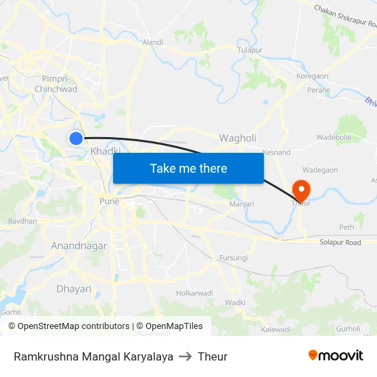Ramkrushna Mangal Karyalaya to Theur map