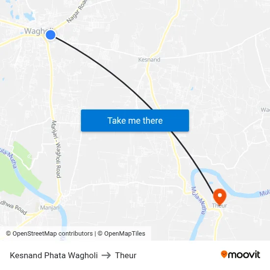 Kesnand Phata Wagholi to Theur map