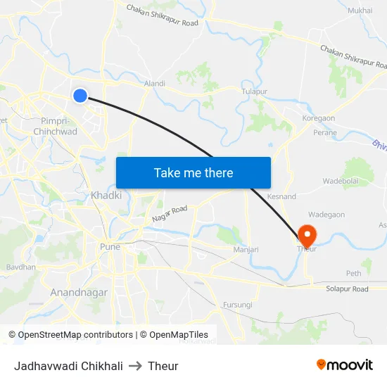Jadhavwadi Chikhali to Theur map