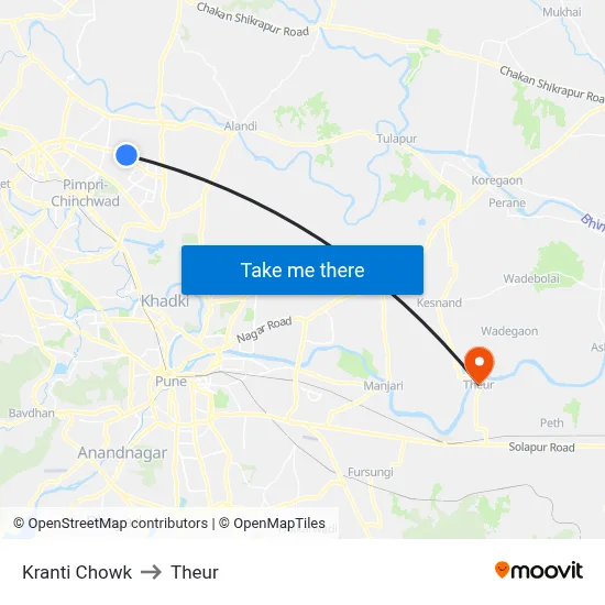 Kranti Chowk to Theur map