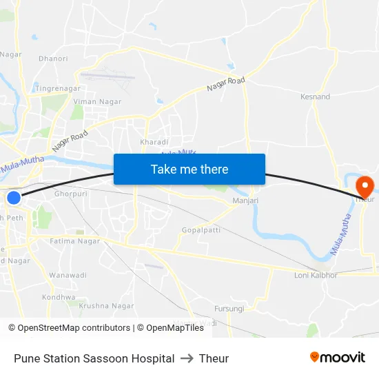 Pune Station Sassoon Hospital to Theur map