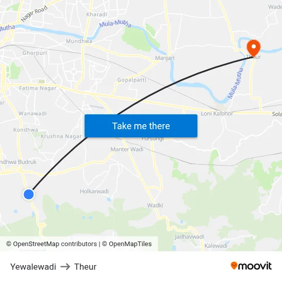 Yewalewadi to Theur map