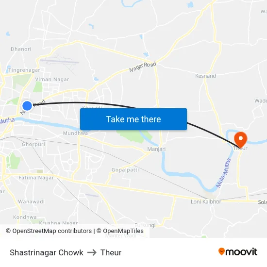 Shastrinagar Chowk to Theur map