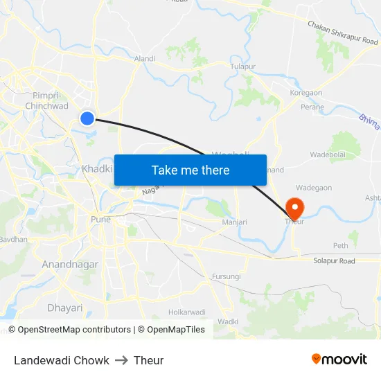 Landewadi Chowk to Theur map
