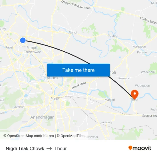 Nigdi Tilak Chowk to Theur map