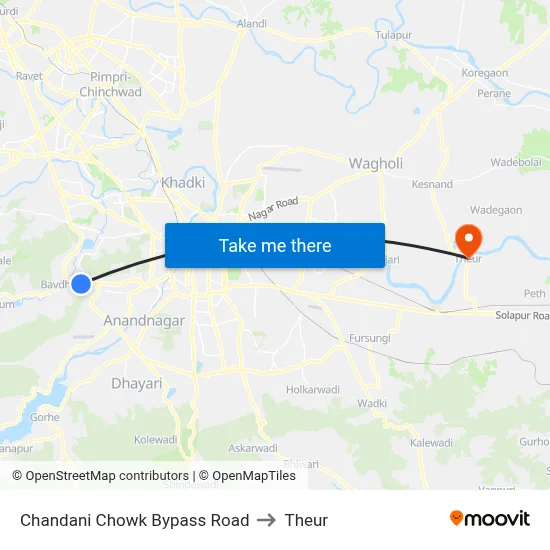 Chandani Chowk Bypass Road to Theur map