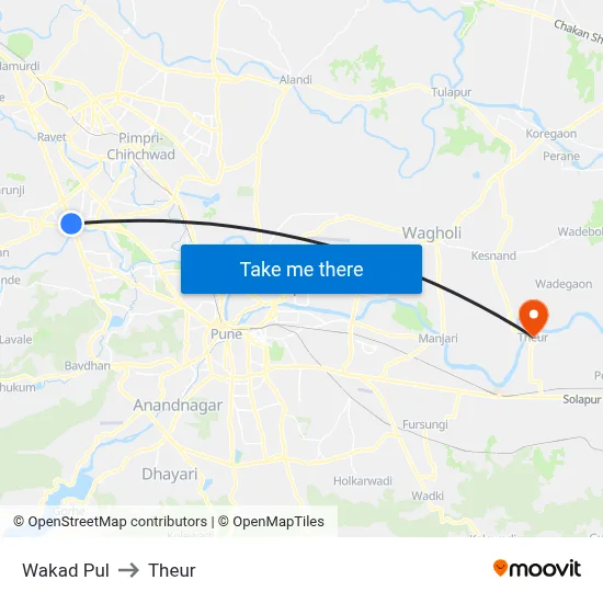 Wakad Pul to Theur map
