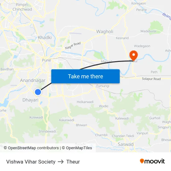 Vishwa Vihar Society to Theur map