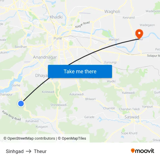 Sinhgad to Theur map