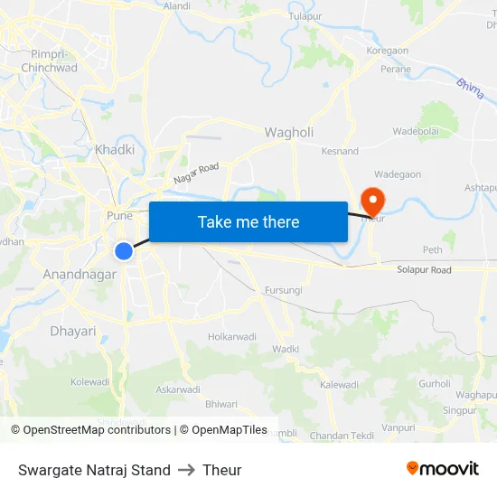 Swargate Natraj Stand to Theur map