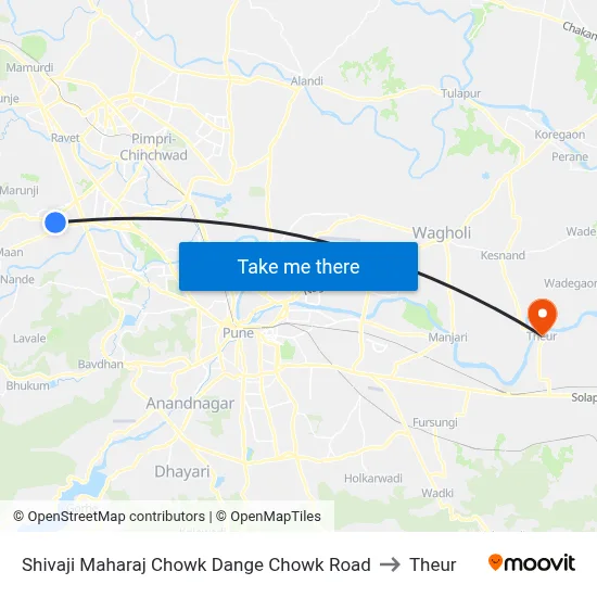 Shivaji Maharaj Chowk Dange Chowk Road to Theur map