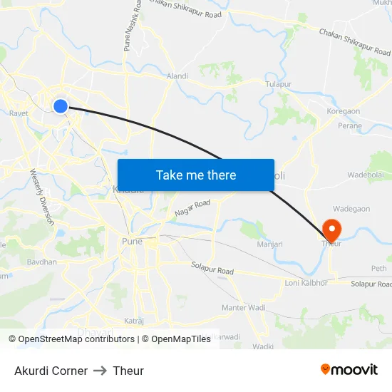 Akurdi Corner to Theur map
