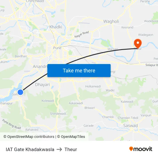 IAT Gate Khadakwasla to Theur map